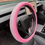 D Shaped Bling Comfy Steering Wheel Cover with Jumbo Crystal Rhinestones, Anti-Slip Diamond Leather, Flat Bottom 14.5-15 Inch (All Pink)