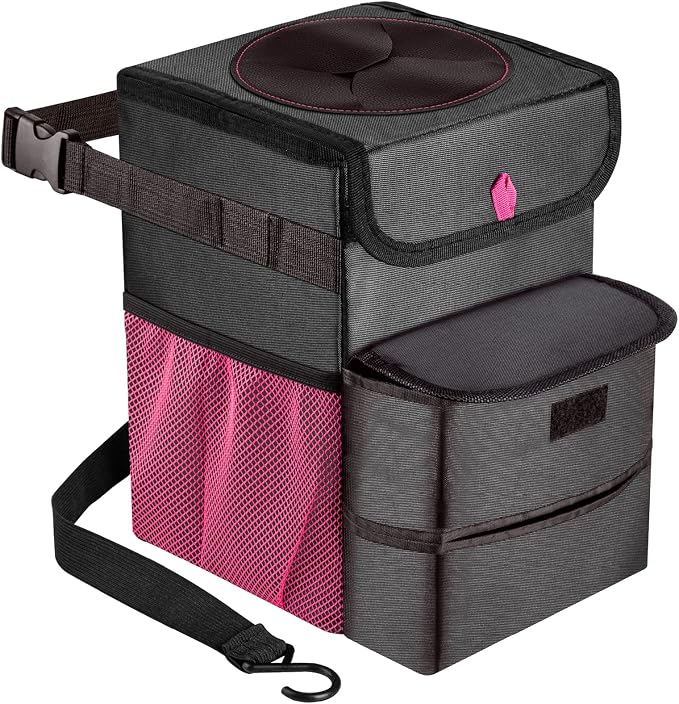 Car Trash Can Foldable Garbage Bin Leakproof 3 Gallons Black Pink