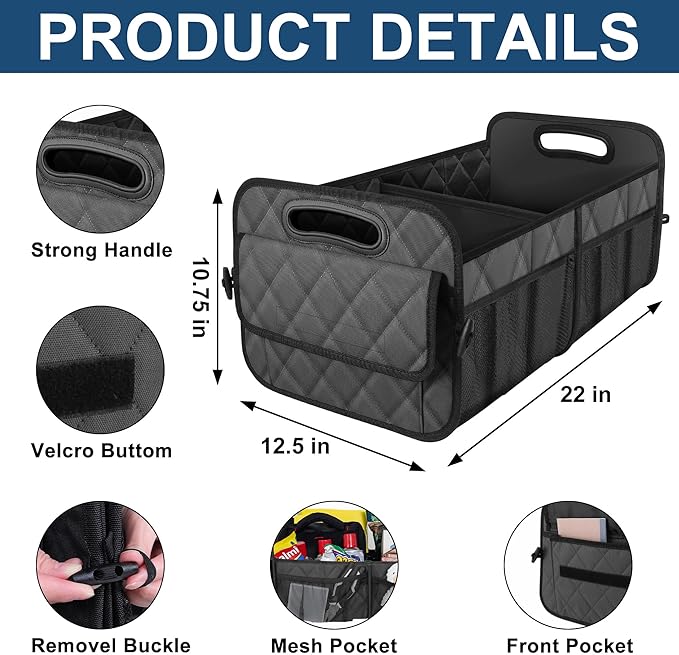 Trunk Organziers and Storage with Reinforced Handles,Car Accessories for Women/Men 50L Waterproof Polyester Trunk Organzier for Car/SUV/Minivan/Truck(Medium,Charcoal)