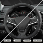 Customized Auto Car Steering Wheel Cover for Chevy 14.5-15 inches, Steering Wheel Cover for Chevrolet(Black Line-Standard Size)