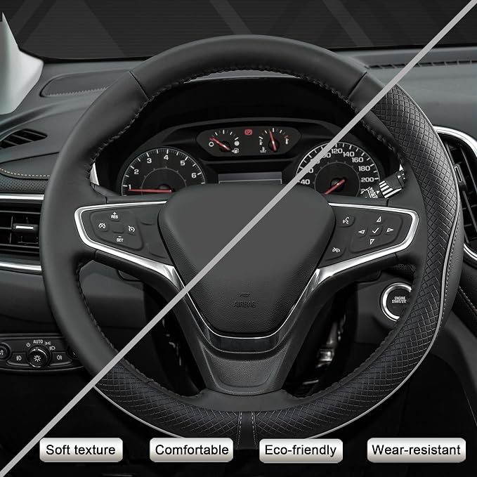 Customized Auto Car Steering Wheel Cover for Chevy 14.5-15 inches, Steering Wheel Cover for Chevrolet(Black Line-Standard Size)