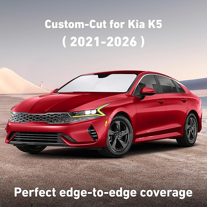 Windshield Sunshade Compatible for Kia K5 2021-2024 2025 2026, Sun Visor for Front Windshield & Window Sun Shade Cover, UV Heat Blocker & Protector, Car Accessories