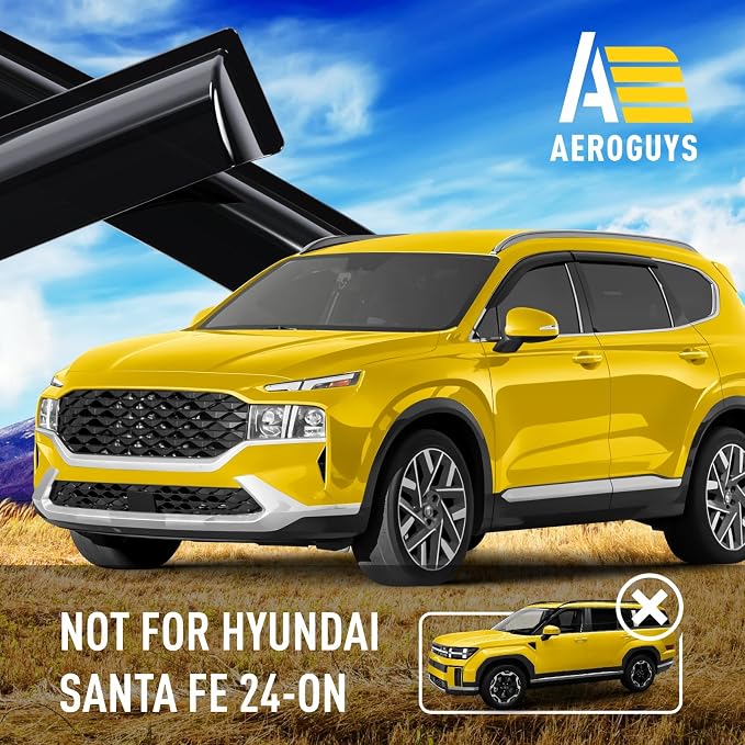 Extra Durable Window Deflectors Tape-On Window Visors Rain Guards Fit for Hyundai Santa Fe 2019-2023, Sun Visors, Wind Vent for Shades, Exterior Car Accessories - 4 pcs. AG0958