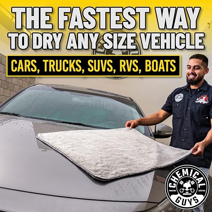 Woolly Mammoth Large Microfiber Drying Towel - 36 x 25 Inch Gray, Ultra Plush Super Absorbent Car Drying Towel for Cars, Trucks, SUVs, Motorcycles, RVs, and Auto Detailing - 2 Pack