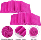 30 Pcs 16 x 16 Inch Edgeless Microfiber Plush Towels for Cars Detailing Drying Wash Polishing Absorbent Cleaning Cloths, 500 GSM (Fuchsia)