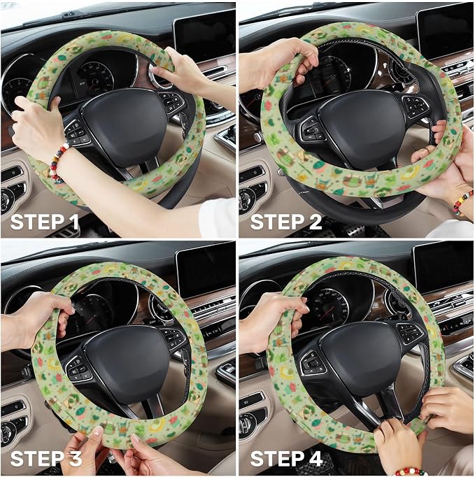 Leaf Mask Spirits Steering Wheel Cover, Non Slip Polyester Car Wheel Protector for Car SUV Truck, Universal 15 Inch