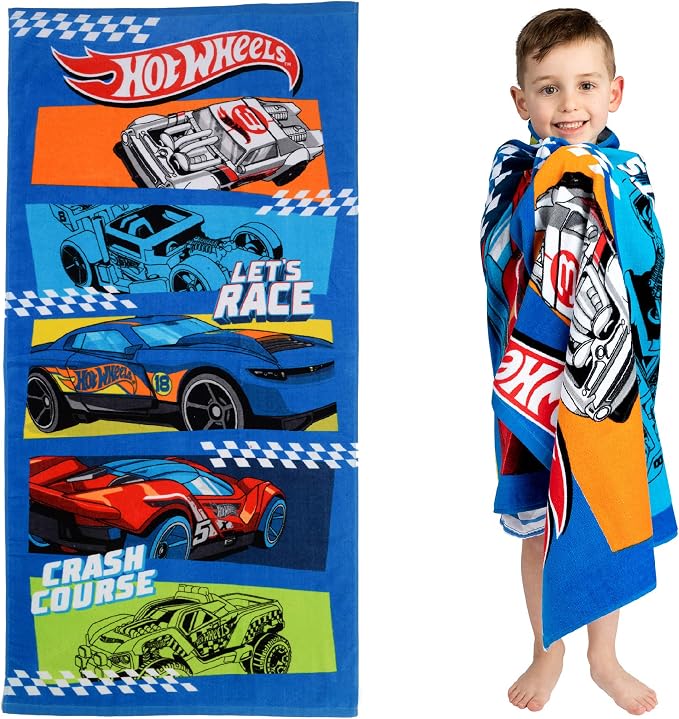 Kids Super Soft Cotton Bath/Pool/Beach Towel, 58 In x 28 In, Hot Wheels