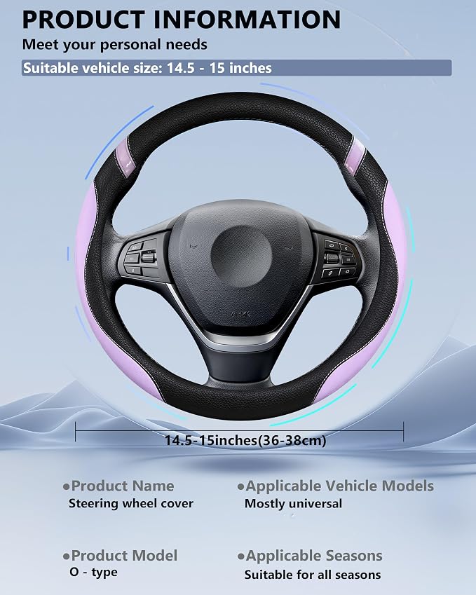 Universal Leather Steering Wheel Cover for Women Steering Wheel Cover for Car 15 inch (Lilac Color)