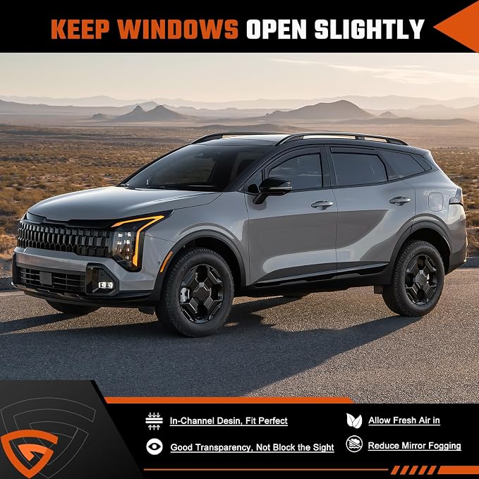 in-Channel Rain Guards Fit for Kia Sportage 2023 2024 2025 2026, Durable Side Windows Rain Guard Wind Deflectors 2023-2026 Sportage Rain Guard Black 4 PCS