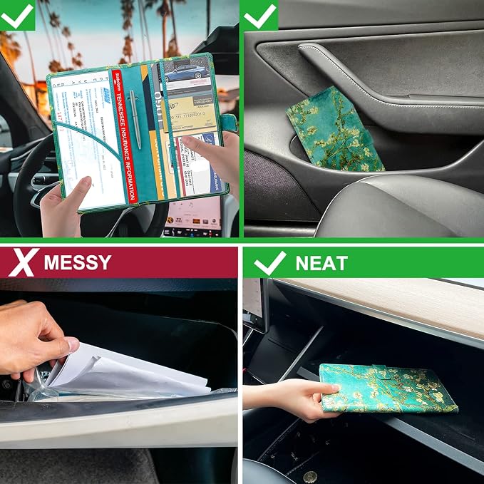 Car Registration and Insurance Holder, Vehicle Glove Box Organizer Cool Car Accessories, Car Document Holder for Cards and Driver License, Almond Blossom
