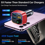 Bluetooth 5.4 FM Transmitter Car Adapter 48W (PD 36W & 12W) [Light Switch] [Hi-Fi Deep Bass] [Fast Charge] Wireless Radio Music Adapter LED Display Hands-Free Calling Support USB Drive, Red