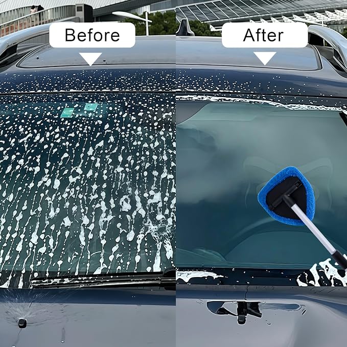 9 PCS Car Windshield Cleaner Tool Kit, Car Window Cleaner Windshield Cleaning Tool with Microfiber Pad Spray Bottle Detailing Brush and Extendable Handle, Auto Glass Wiper Kit Home Window, Blue