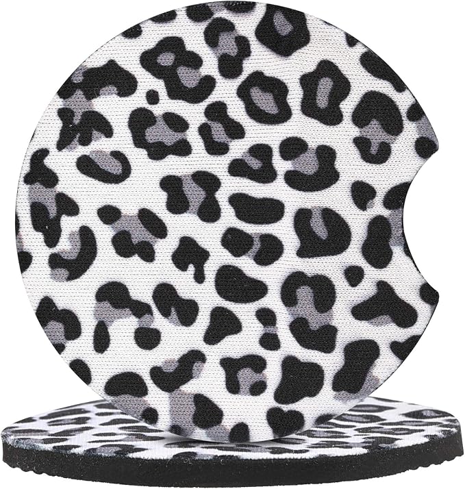 4 Pack Snow Leopard Print Car Coasters, 2.75inch Neoprene Cup Pad Mat for Cup Holders