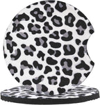 4 Pack Snow Leopard Print Car Coasters, 2.75inch Neoprene Cup Pad Mat for Cup Holders