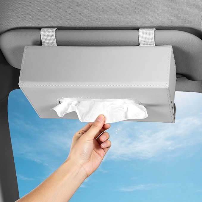 Car Tissue Holder Leather PU Tissues Box Cover for Sun Visor and Car Backseat Extra Large Rectangle Napkin Holder Fits for Various Tissue Sizes Soft Tissues Storage & Organization