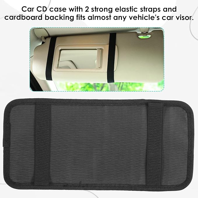 Trinkrittey Black Car CD Case Holder DVD Vehicle Visor Storage Orangizer Large Capacity CD Visor Case with 12 DVD Storage Sleeves 1 Mesh Pocket 1 Pen Holder and Elastic Strap