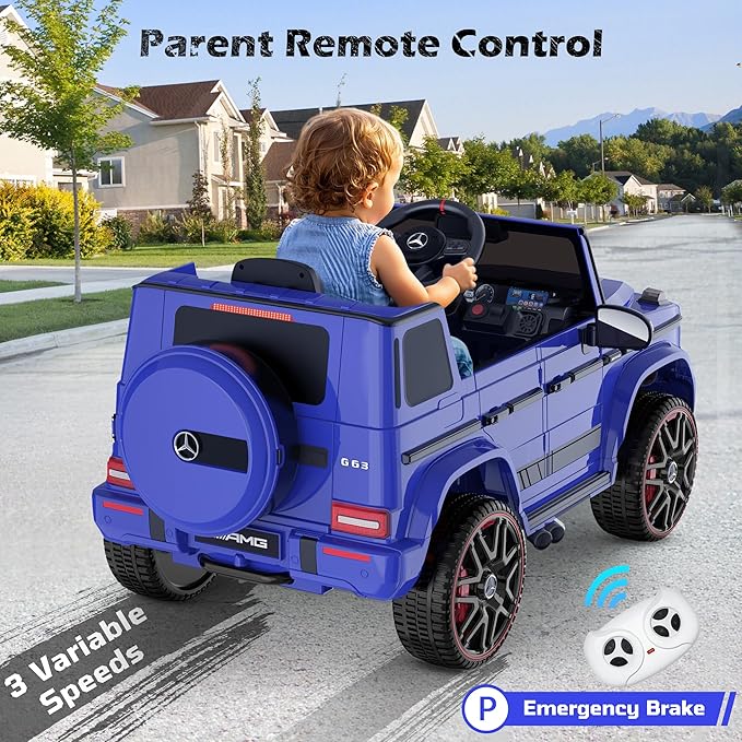 Licensed Mercedes-Benz G63 Car for Kids, 12V 7AH Ride on Car w/Parent Remote Control, LED Headlights, Music Player & Horn, Soft Start, Low Battery Prompt, Kids Electric Car, Blue