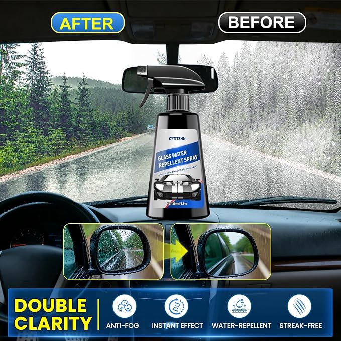 Water Repellent & Anti Fog Spray for Car Windscreen, Windows, Mirrors, Goggles, Helmets - Waterproof Defogger Spray for Automotive Glasses - Pack of 2