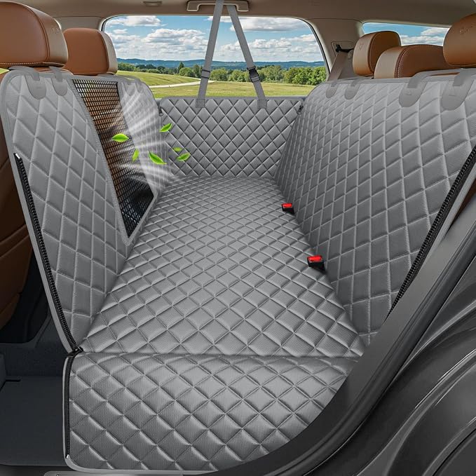 4 in 1 Dog Car Seat Cover for Back Seat, Waterproof Dog Hammock with Mesh Window and Side Flap Pet Car Seat Protector Dogs Backseat Cover for Cars, SUVs & Mid-Size Trucks