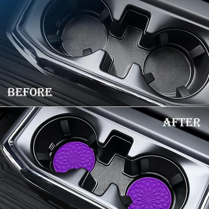 2 Pack Silicone Car Cup Holder Coaster – 2.75 Inch Non-Slip Drink Mat, Universal Fit for Most Vehicles – Cute & Functional Auto Accessories (Purple)