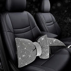 2 PCS Bling Car Pillows, Rhinestones Bowknot Bling Car Headrest Pillow, Car Neck Pillow for Driver Cool Relax Necksupport, White Crystal Diamond Car Accessories for Women