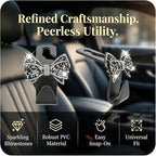 2PCS Bling Bow Car Seat Headrest Hooks, S Type Crystal Rhinestone Bowknot Auto Seat Back Storage Hooks, Diamond Cute Bow Vehicle Storage Organizer, Universal for Purses Bags Groceries(Black)