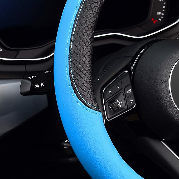 Steering Wheel Cover, Universal Fit 15 Inch Microfiber Leather Car Wheel Protector, Anti-Slip, Blue