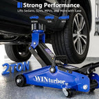 2 Ton Low Profile Floor Jack, 4000 lbs, with 2 Pads & Bag – Blue | Steel floor jack, 5.3"-13" lift. Overload valve. Smooth casters. For garage, workshop & auto.