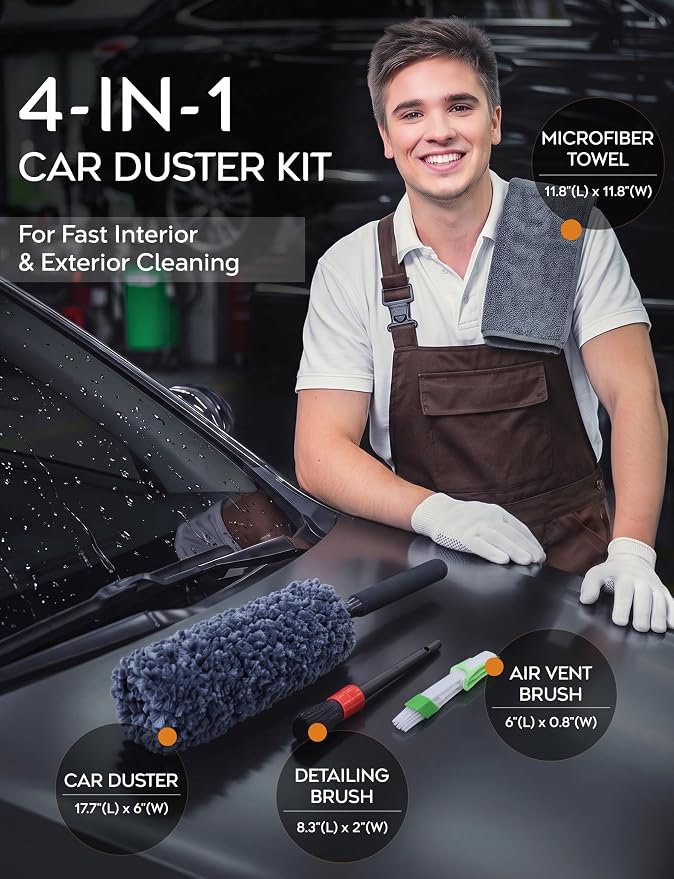 Car Duster Kit, Ultra Soft Microfiber, Lint & Scratch Free | Includes Storage Bag & Unbreakable Handle, Removes Pollen & Dust, Exterior & Interior for SUV & Home
