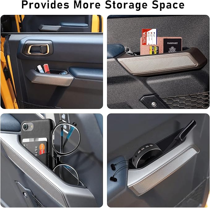 Door Side Storage Box Handle Container for Ford Bronco 2021 2022 2023 2024 2025 Car Interior Accessories, ABS Front Door Side Armrest Phone Pocket Organizer Insert Glove Pallet 2PCS Set