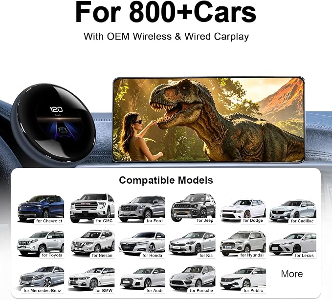 3.2 Inch Screen CarPlay AI Box, Wireless Adapter for Factory Wired or Wireless CarPlay Cars, Magic Streaming Video Box with Netflix YouTube TikTok, Android Auto, TF Card, Plug and Play