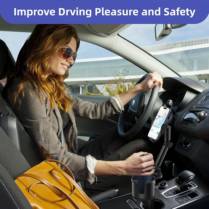 2-in-1 Car Cup Phone Holder Expander with Adjustable Base, 360°Rotation,Compatible with iPhone, Samsung & All Smartphones up to 4.13",Fit Most Bottles 10-32oz,Black