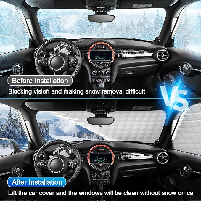 Half Car Cover for SUV Sunroof & Windshield Cover for Ice and Snow, All Weather Vehicle Body Cover for Sun, Rain, Dust（142"x59"）