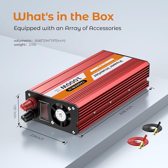 1000W Power Inverter 12V DC to 110V 120V AC for Vehicles, Truck, RV, Home