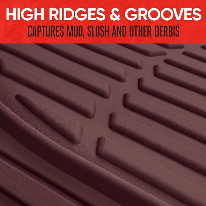 FlexTough Floor Mats for Cars, Burgundy Deep Dish All-Weather Car Mats, Waterproof Trim-To Fit Automotive Cars Trucks SUV, Universal Liner Accessories