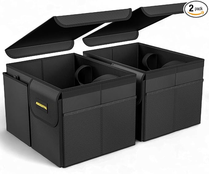 Car Trunk Organizer - 35L Collapsible Trunk Organizer with Lid, Sturdy Car Storage for SUV Auto Truck Van (Black, 2Pack)