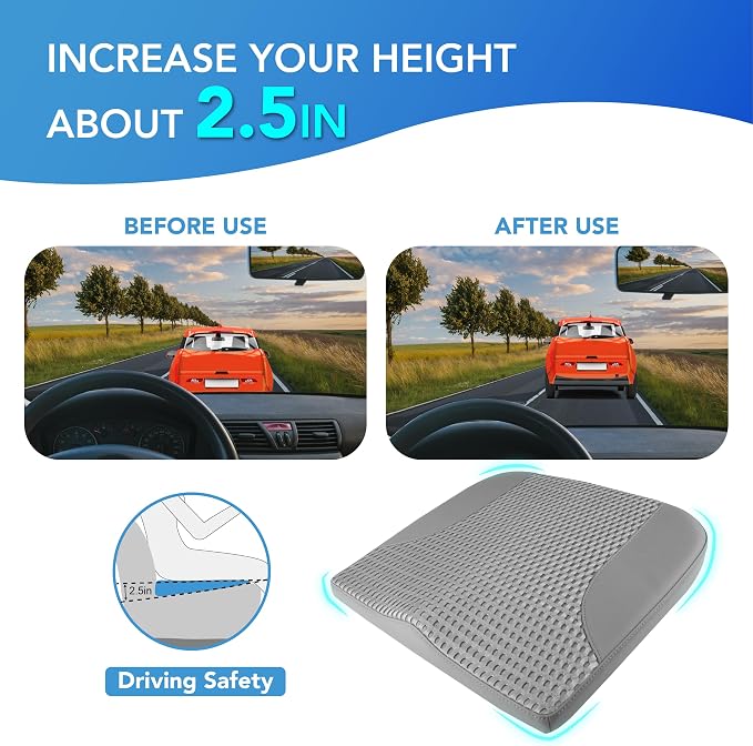 Car Seat Cushion, Car Seat Pillow, Automotive Cushion | Memory Foam Car Seat Cushion for Long Driving, Butt Pillow for Pain Relief, Driver Seat Cushion for Car, Office, Dark Gray