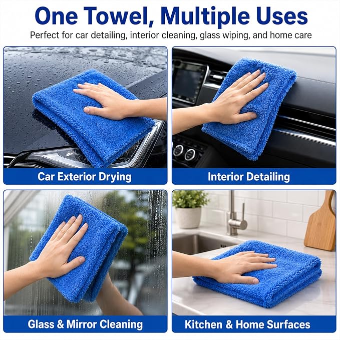 30 Pcs 12.5 × 12.5 Inch Microfiber Towels for Cars, 500 Gsm Edgeless Plush Car Detailing Towel, Lint Free Scratch Free Cleaning Cloths for Drying, Washing, Polishing, Waxing, Home (Dark Blue)