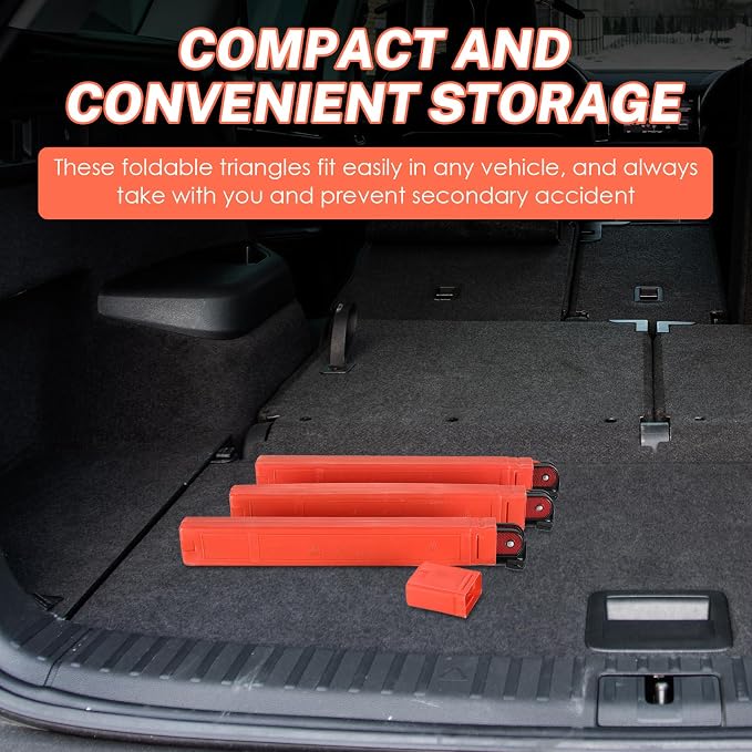 3 Pack Emergency Warning Triangles, Reflective Roadside Safety Triangle Kit with Storage Case, Foldable Hazard Reflective Triangles for Vehicles, Car Breakdowns, and Roadside Emergencies