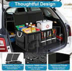 92L Large Collapsible Trunk SUV Organizer with Cover | 1680D Oxford Car Cargo Storage with Dividers, 4 Mesh Pockets, Reflective Strip, and Waterproof bag for Groceries and Wet Gear