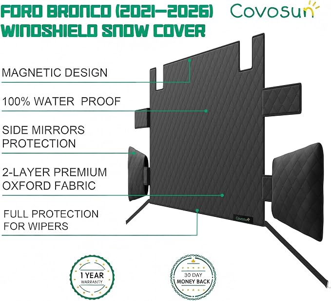 Windshield Snow Cover for Ford Bronco 2021-2026, 2-Layer Heavy Duty 600D Oxford Fabric, Premium Waterproof Windshield Cover for Ford Bronco, 2 Door and 4 Door (Not for Bronco Sport)