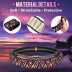 Colorful Ethnic Geometric Steering Wheel Cover for Women Men Neoprene Breathable Wheel Cover Protector Anti-Slip Car Accessories Universal 15 Inch Fit for Cars Trucks Vehicles