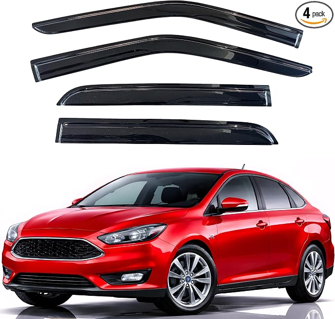 KPY Rain Guards Fit for 2012-2018 Ford Focus, Out-Channel Window Visors Vent Wind Deflectors 4PC, Car Accessories for 12-18 Focus