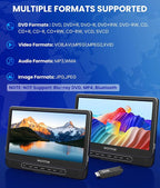 12" Dual Car DVD Players Portable DVD Players for Car Headrest Play a Same or Two Different Movies with 5-Hour Rechargeable Battery, Mounting Brackets, All Region, Support USB/Sync TV