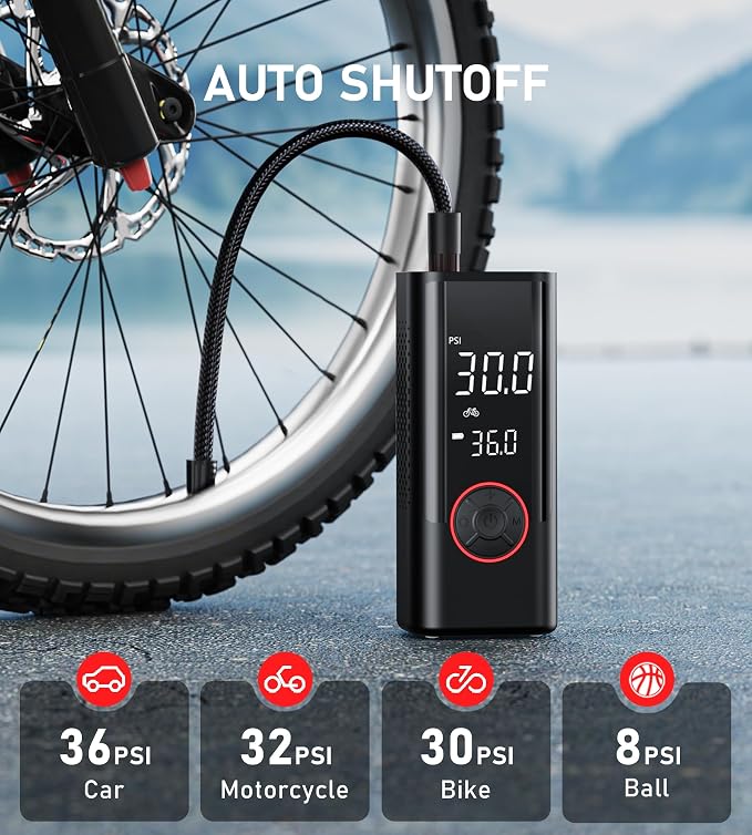 Tire Inflator Portable Air Compressor, Cordless Air Pump for Car Tires with Pressure Gauge, Battery & 12V DC Dual Power Bike Tire Pump, 150PSI Portable Tire Inflator for Car, Motorcycle, Bicycle, Ball
