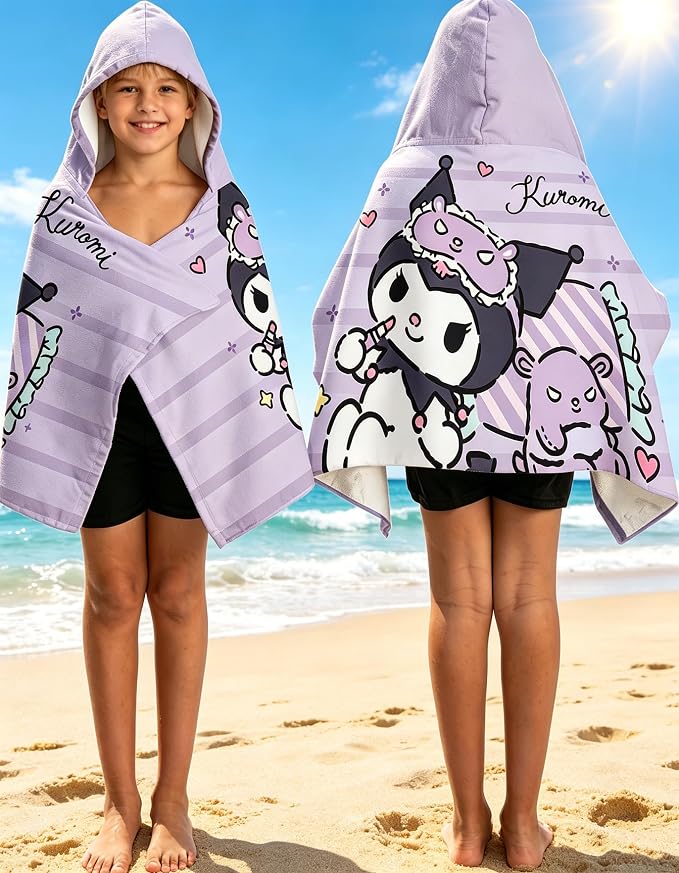 Kurom Printed Soft Cotton Terry Hooded Towel Wrap, Bath Pool Beach Wearable Towel for All Ages, 28 in x 55 in