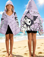 Kurom Printed Soft Cotton Terry Hooded Towel Wrap, Bath Pool Beach Wearable Towel for All Ages, 28 in x 55 in