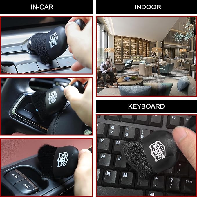 Car Interior Detailing Brush - Black | Sweeps dust from auto vents, dash & buttons. Soft bristles with cover. Ideal cleaning supply gift for men and women.