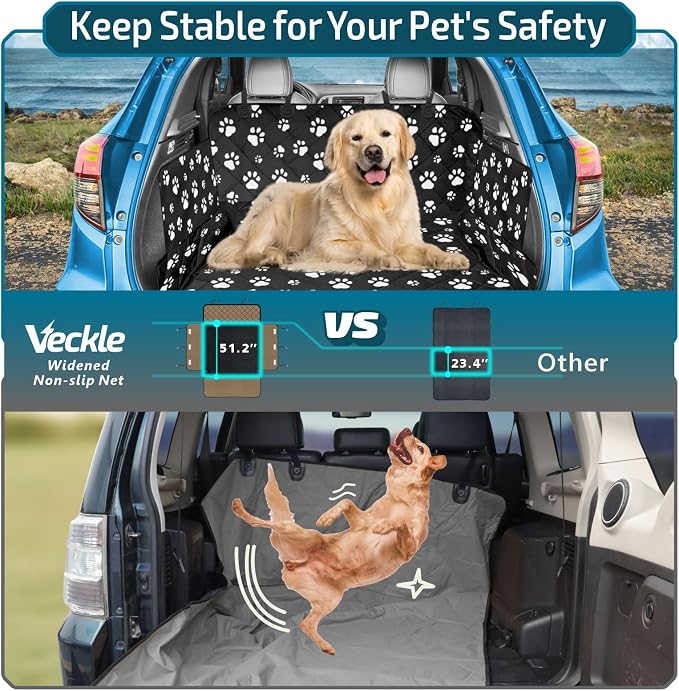 SUV Cargo Liner for Dogs with Side Flaps, Large (54" x 93") Water Resistant Trunk Cover, Non-Slip Pet Area Protector with Bumper Flap, Universal Fit for SUVs Sedans Vans, Paw Print