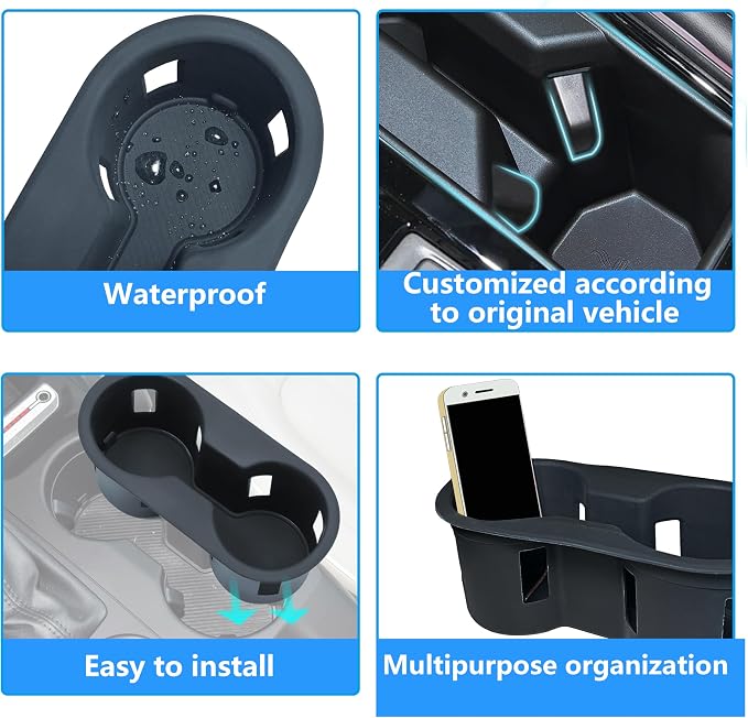 Center Console Cup Holder Inserts for 2025 Ford Bronco Accessories Middle Console Silicone Drink Stopper Non-Slip Waterproof Armrest Front Cup Holder Organizer Interior Decoration Black